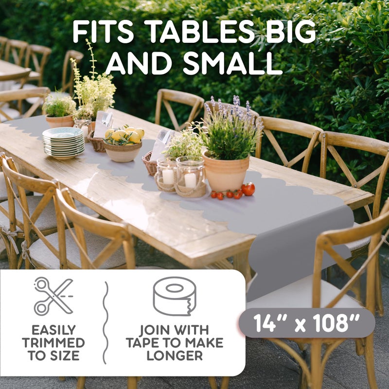 Swanoo Silver Grey Plastic Disposable Table Runner. 5 Pack 14 x 108 inch. Scallop Table Runner Adds A Pop of Color to Your Party Table, by Swanoo - Image 5